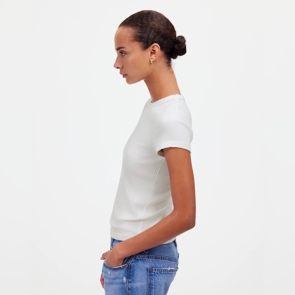 NWT! Madewell Ribbed Short Sleeve Ribbed Tee Size Small White (Style NS592) - Picture 2 of 4